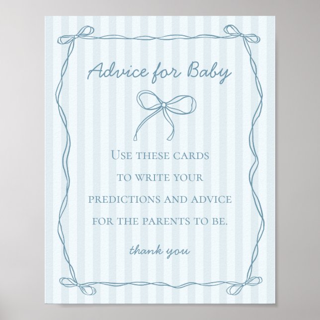 Póster Blue Coquette Bow Advance para Baby Shower Game (Frente)