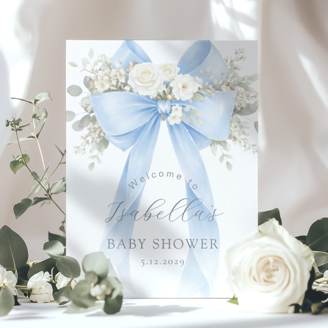 Póster Blue Coquette Bow Baby Boy Shower Welcome (Subido por el creador)