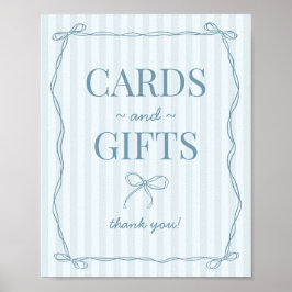 Póster Blue Coquette Bow Pastel Cards and Gifts Rótulo