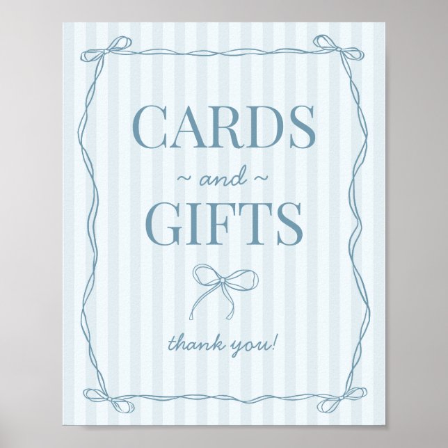 Póster Blue Coquette Bow Pastel Cards and Gifts Rótulo (Frente)