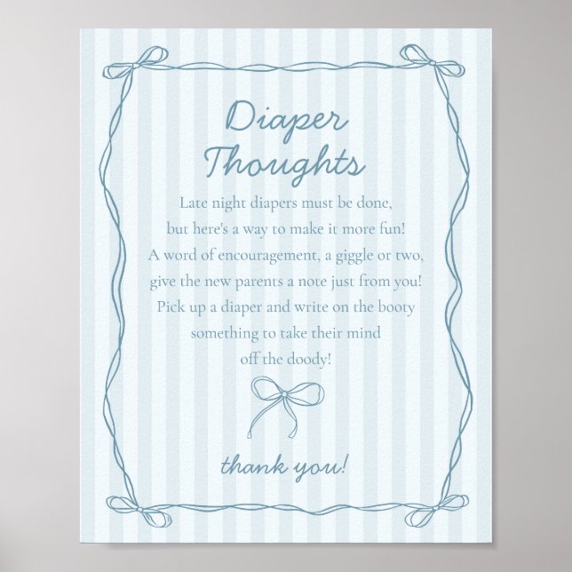 Póster Blue Coquette Bow Pastel Diaper Thoughts Ducha (Frente)