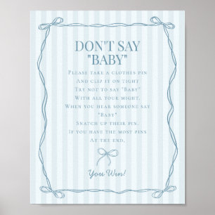 Póster Blue Coquette Bow Pastel no dice juego de Baby Sho