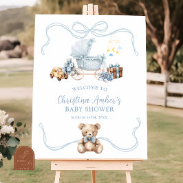 Póster Blue Coquette Carriage Baby Shower Welcome Sign