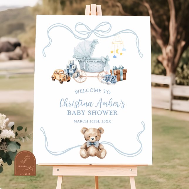 Póster Blue Coquette Carriage Baby Shower Welcome Sign (Subido por el creador)