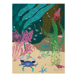 Póster Blue Crab Ocean Garden de 20" x 26,67"