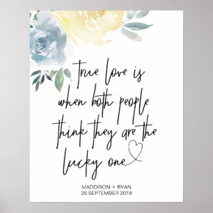 Póster Blue Cream Floral Boda True Love Welcome