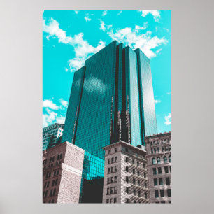 PÓSTER BLUE CURTAIN WALL BUILDING UNDER TEAL SKIES