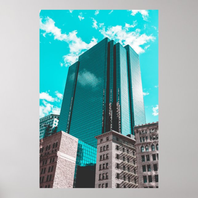 PÓSTER BLUE CURTAIN WALL BUILDING UNDER TEAL SKIES (Frente)