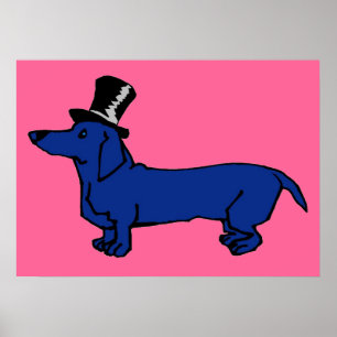 Póster Blue Dachshund Top Hat