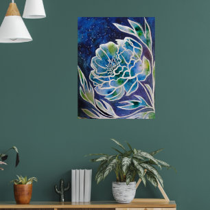 Póster Blue Dahlia Marina artesanal color de agua floral