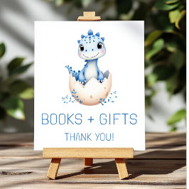 Póster Blue Dinosaur Books and Gifts Baby Shower Sign