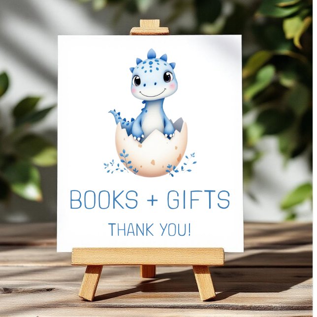 Póster Blue Dinosaur Books and Gifts Baby Shower Sign (Subido por el creador)