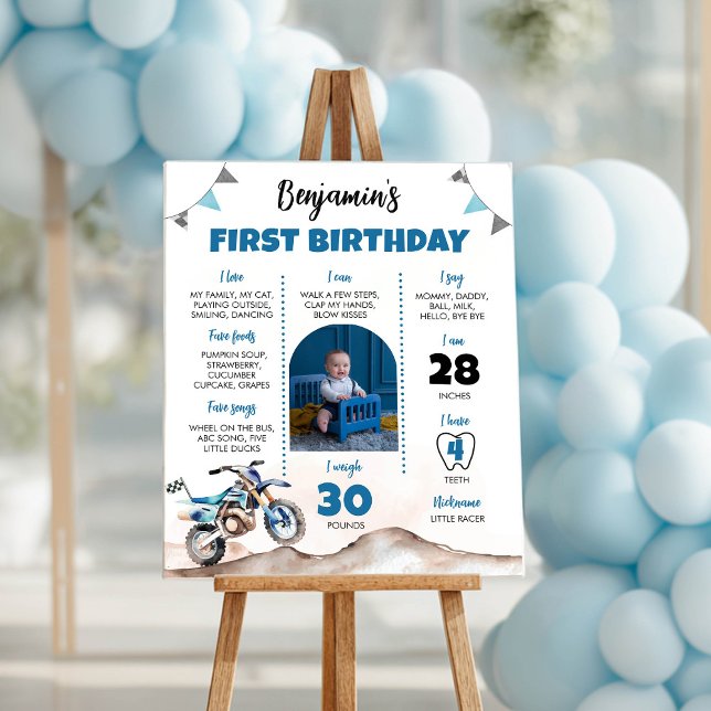Póster Blue Dirt Bike Birthday Party Milestone Sign (Subido por el creador)