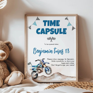 Póster Blue Dirt Bike Boy Birthday Time Capsule Sign