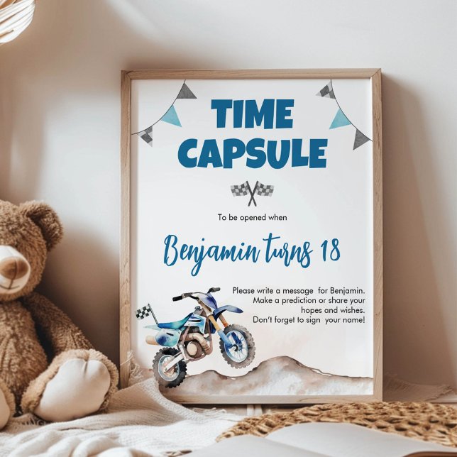 Póster Blue Dirt Bike Boy Birthday Time Capsule Sign (Subido por el creador)
