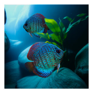 Póster Blue Discus Fish Aquarium Fish Tank Art