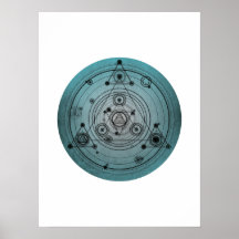 Blue distressed design with sacred geometry symbol