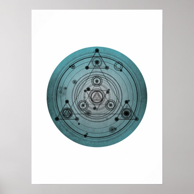 Póster Blue distressed design with sacred geometry symbol (Frente)