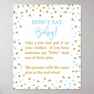 Póster Blue Don't Say Baby Shower Game Rótulo