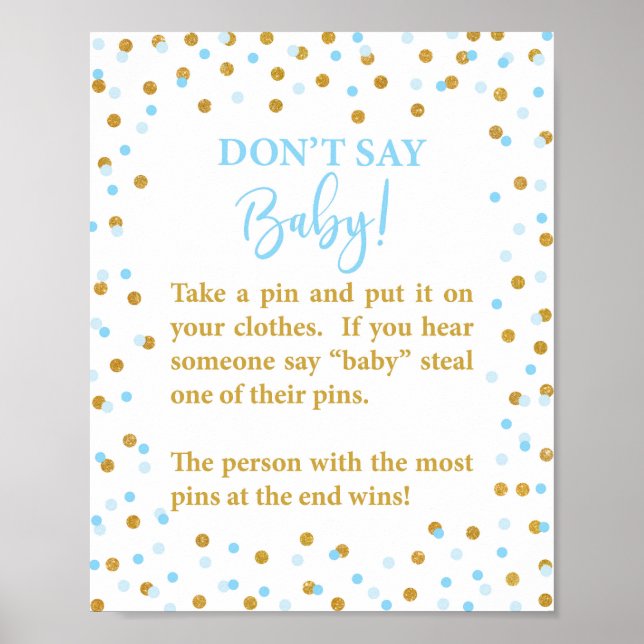 Póster Blue Don't Say Baby Shower Game Rótulo (Frente)