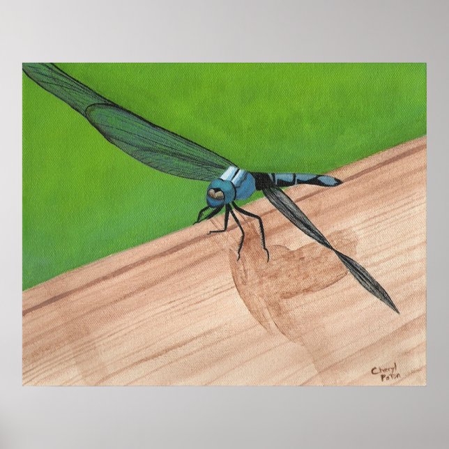 Póster Blue Dragonfly Insect on a Rail Poster (Frente)