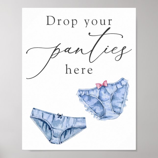 Póster Blue Drop Your Panties Here Lingerie Shower Rótulo (Frente)
