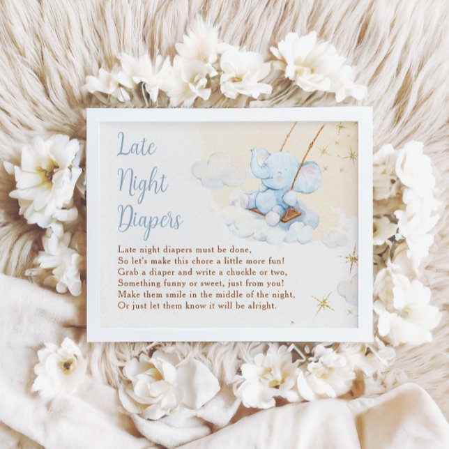 Póster Blue Elephant Late Night Diapers Baby Shower (Subido por el creador)