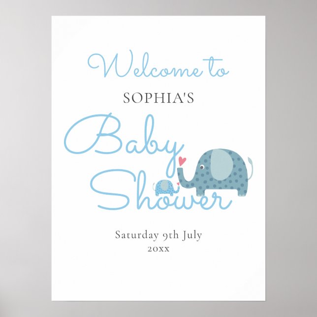 Póster Blue Elephants Baby Boy Shower / Sprinkle Welcome (Frente)