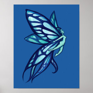 Póster Blue Fairy Wings Faeries Art