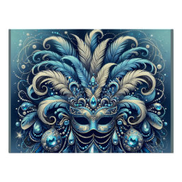 Póster Blue Feather Masquerade Mask Illustration