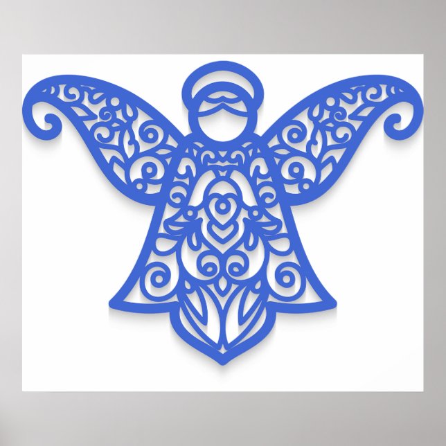 Póster Blue Filigree Angel Silhouette Ornate Lace (Frente)