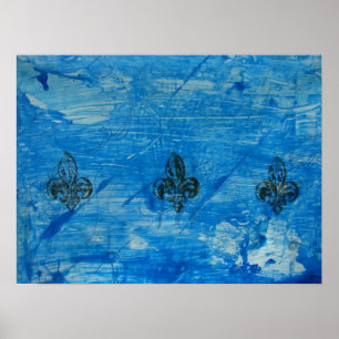 Póster Blue Fleur de Lis Mixed Media