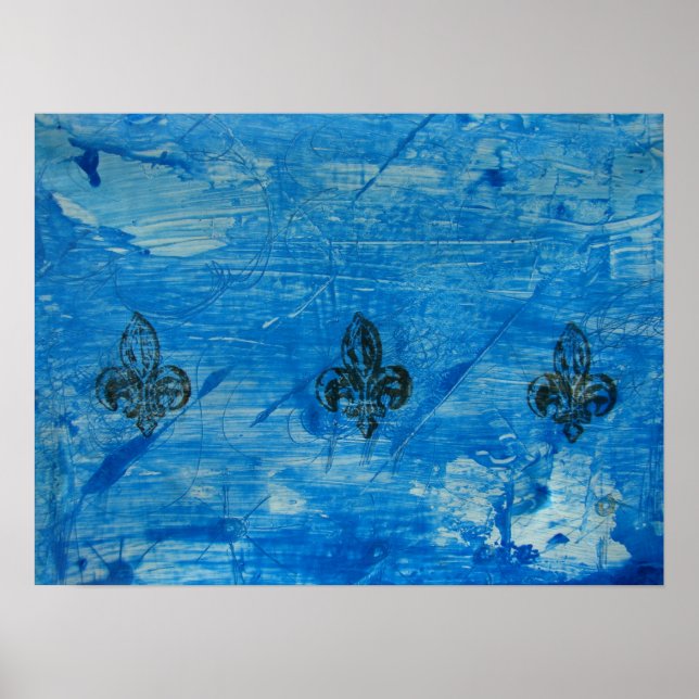 Póster Blue Fleur de Lis Mixed Media (Frente)