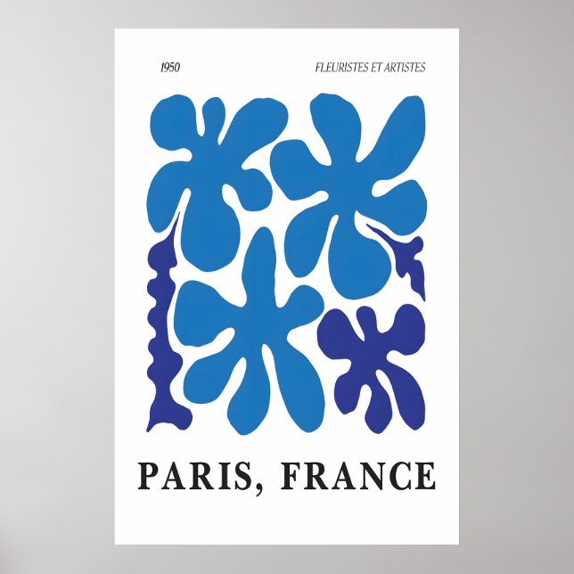 Póster Blue Floral Abstract Art Print 1950s Paris (Frente)