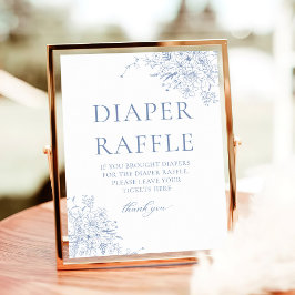 Póster Blue Floral Baby Shower Diaper Raffle