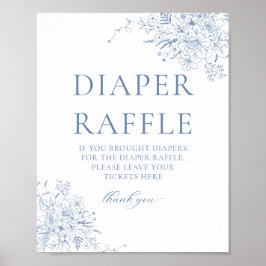 Póster Blue Floral Baby Shower Diaper Raffle