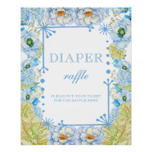 Blue Floral & Bow Baby Shower Diaper Raffle
