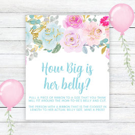 Póster Blue Floral Boy Baby Shower Big Belly Game Rótulo