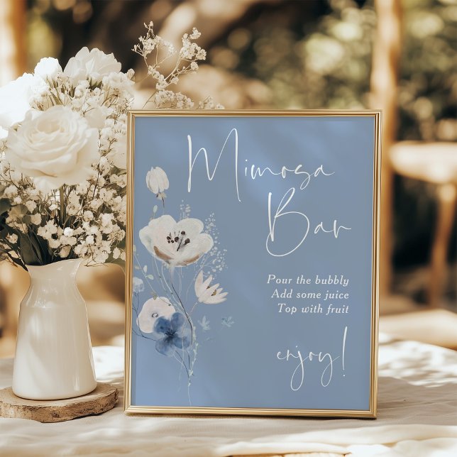 Póster Blue Floral Bridal Shower Mimosa Sign (Subido por el creador)