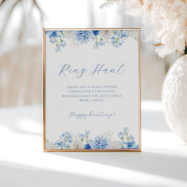 Póster Blue Floral Bridal Shower Ring Hunt