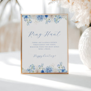 Póster Blue Floral Bridal Shower Ring Hunt