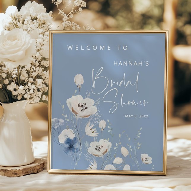 Póster Blue Floral Bridal Shower Welcome Sign (Subido por el creador)