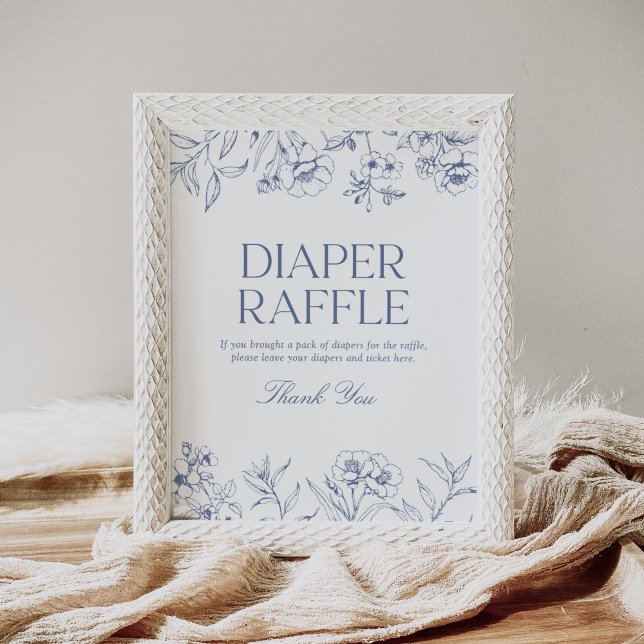 Póster Blue Floral Chinoiserie Baby Shower Diaper Raffle (Subido por el creador)