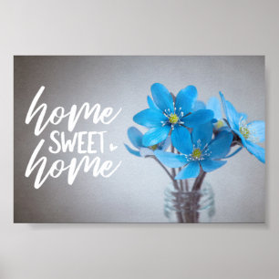 Póster Blue Floral Home Sweet Home