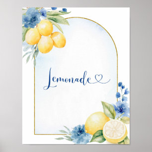 Póster Blue Floral Lemon Main Squeeze Lemonade