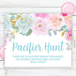 Póster Blue Floral Pacifier Hunt Baby Shower Game Rótulo