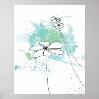 Póster Blue Floral Splash-Poster