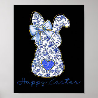 Póster Blue Floral Toile Chinoiserie Bunny Easter For Gir