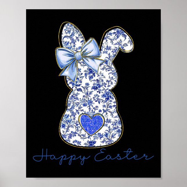 Póster Blue Floral Toile Chinoiserie Bunny Easter For Gir (Frente)