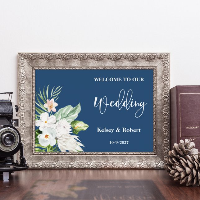 Póster Blue Floral Welcome Wedding Sign Poster (Subido por el creador)